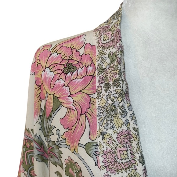 Anthropologie x Bl^nk Floral Kimono Duster Cream Pink‎ Green One Size Viscose - Picture 5 of 10